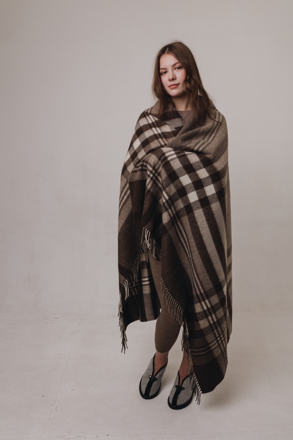 Купить Плед серый в клетку из 100% шерсти яка в Москве