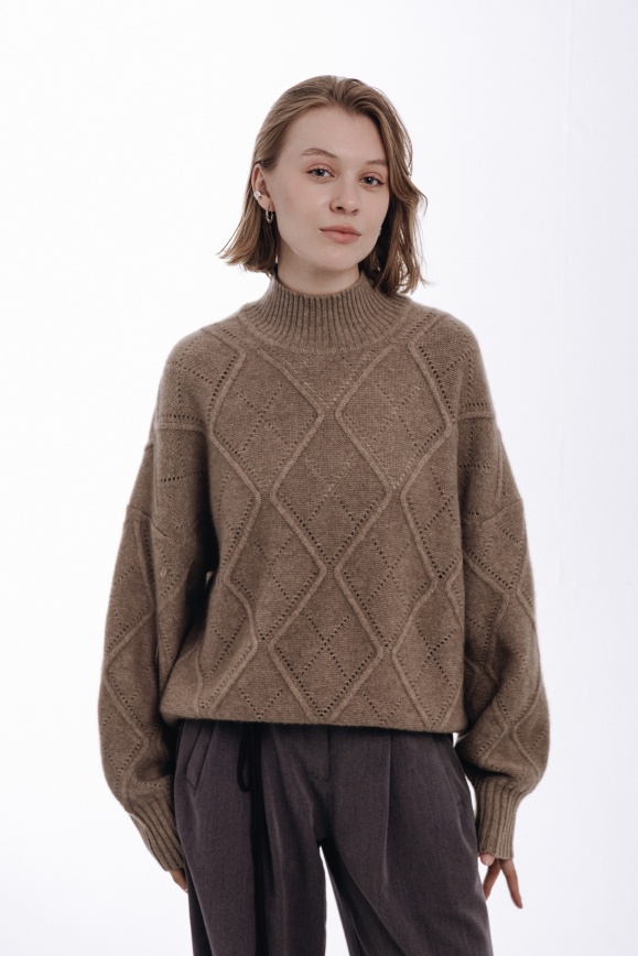 Купить Свитер с узорами из 100% кашемира цвета капучино в Москве