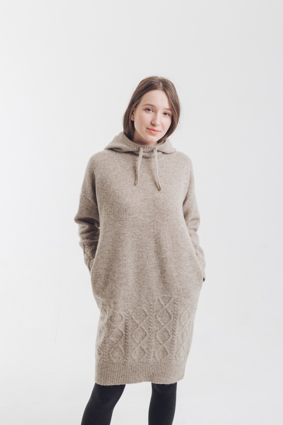 Купить Платье серое с капюшоном из 100% шерсти яка в Москве