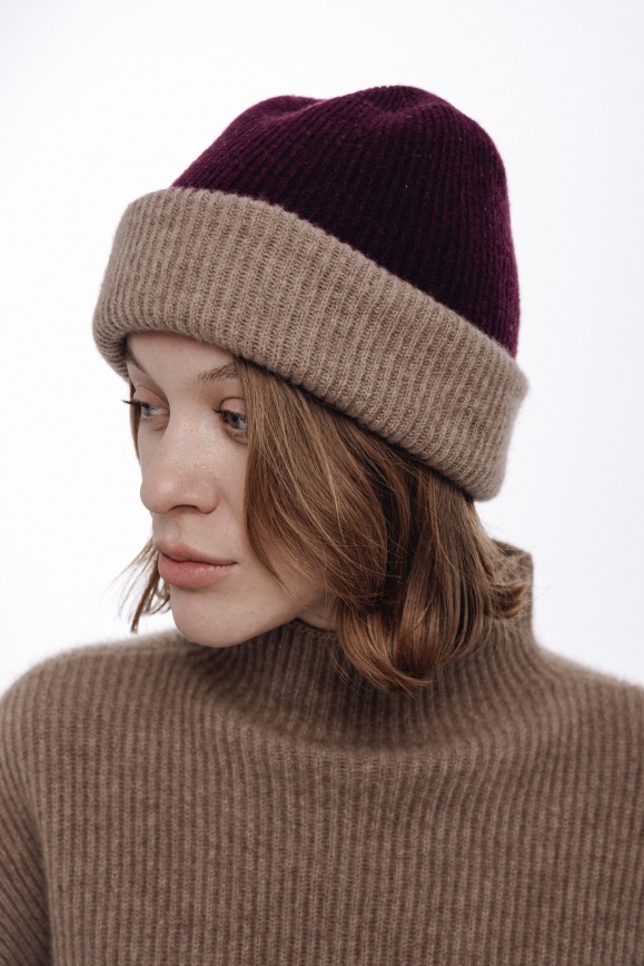 Купить Шапка бордовый-капучино из 100% кашемира в Москве