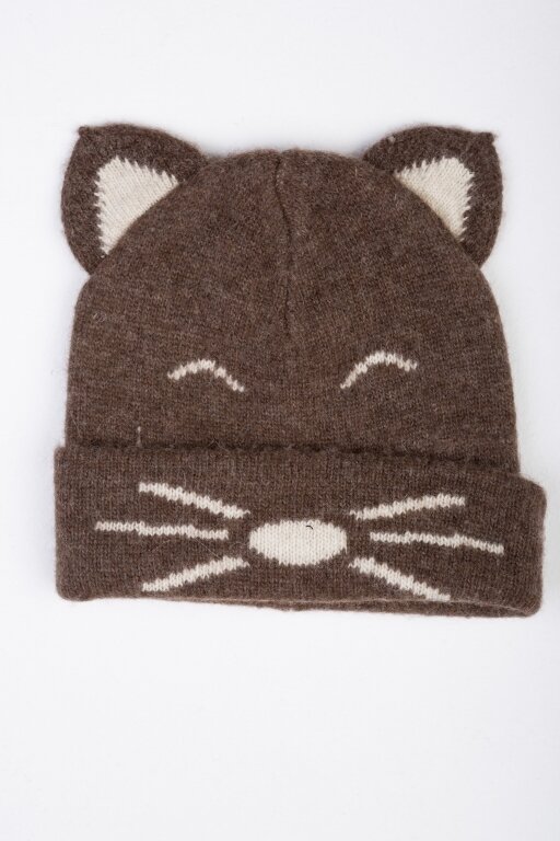 Купить Шапка коричневая детская "Котик" из 100% шерсти яка в Москве