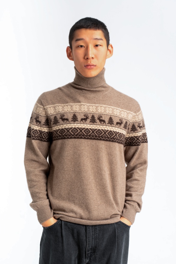 Купить Водолазка с узором из 100% кашемира цвета капучино в Москве