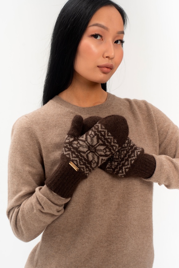 Купить Варежки коричневые с узором из 100% пуха яка в Москве Купить Варежки коричневые с узором из 100% пуха яка в Москве