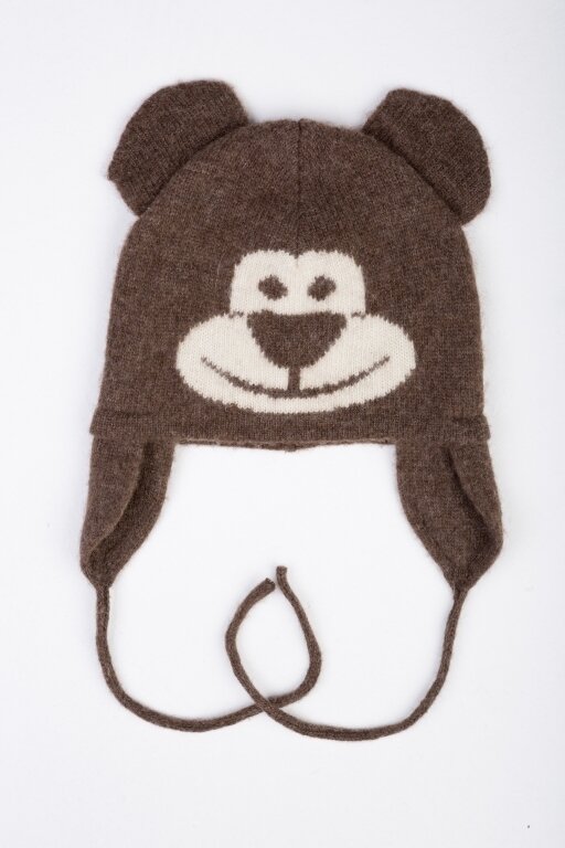 Купить Шапка коричневая детская "Медвежонок" из 100% шерсти яка в Москве