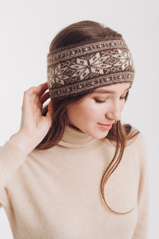 Купить Наушники коричневые с узором из 100% шерсти яка в Москве