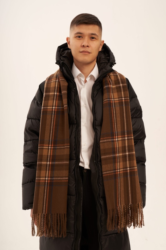 Купить Палантин коричневый в клетку из 50% кашемира и 50% шерсти яка в Москве Купить Палантин коричневый в клетку из 50% кашемира и 50% шерсти яка в Москве