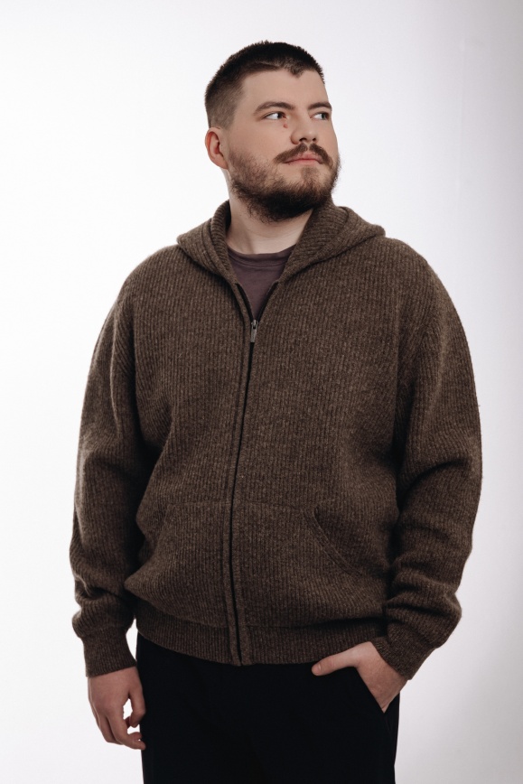 Купить Кардиган с капюшоном из 100% шерсти яка коричневый в Москве
