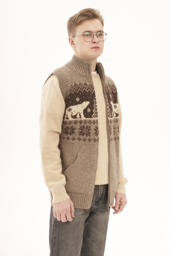 Купить Жилет на молнии серый из 100% шерсти яка в Москве