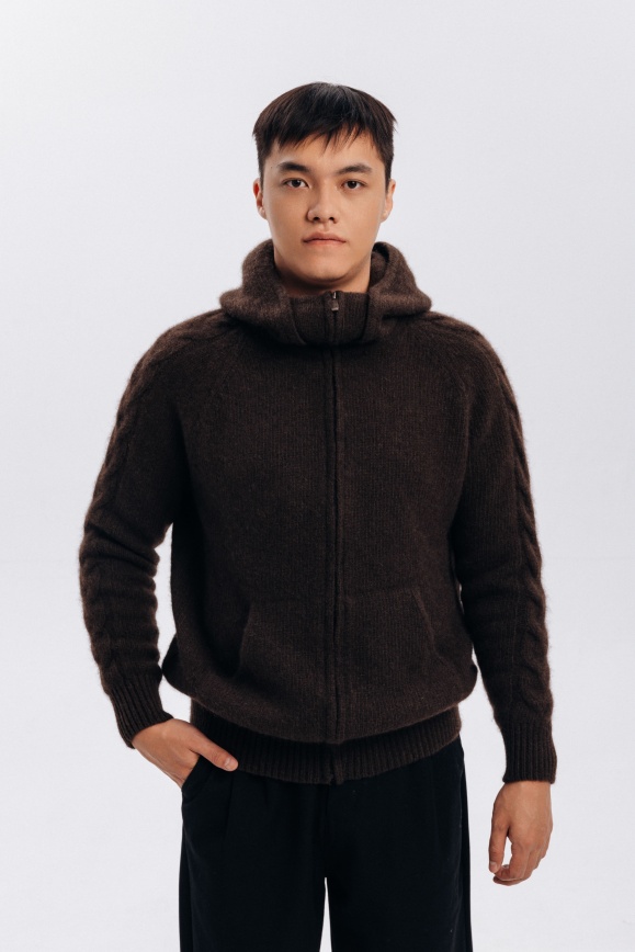 Купить Кофта с капюшоном из 100% пуха яка коричневая в Москве