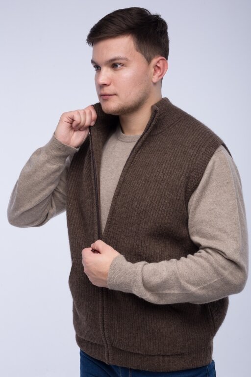 Купить Безрукавка коричневая на молнии из 100% шерсти яка в Москве