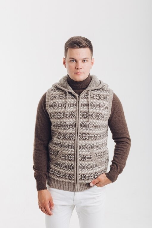 Купить Безрукавка с капюшоном серая из 100% шерсти яка в Москве