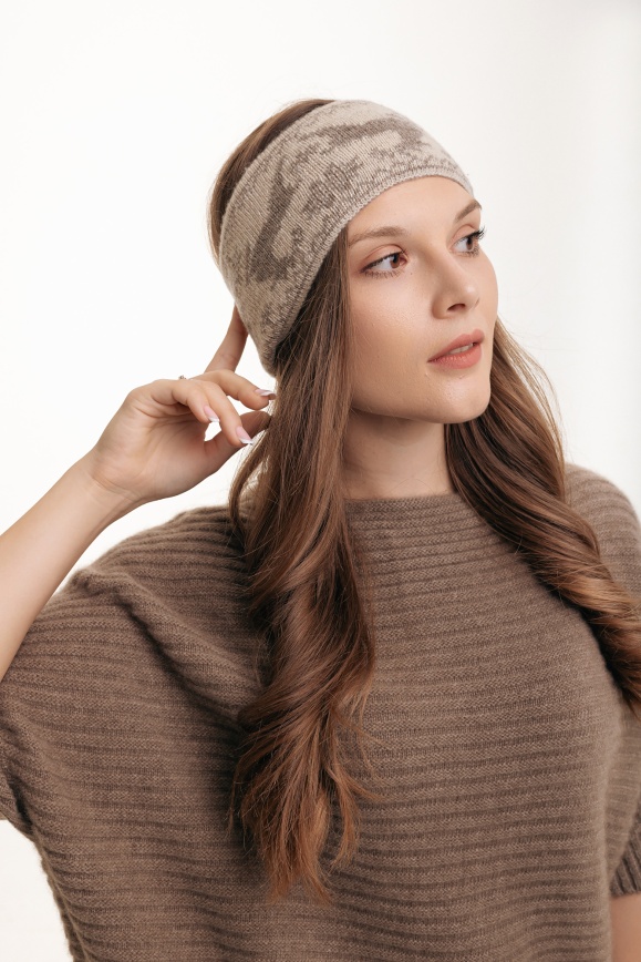 Купить Наушники серые с узором 100% шерсть яка в Москве