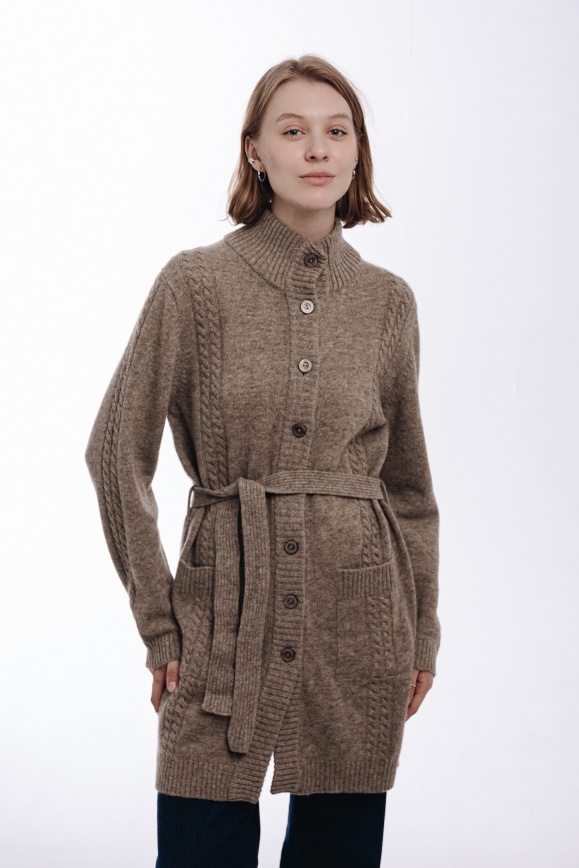 Купить Кардиган с поясом из 100% шерсти яка цвета капучино в Москве
