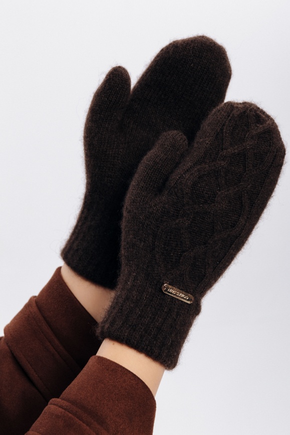 Купить Варежки с узором коричневые из 100% пуха яка в Москве