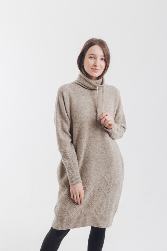 Купить Платье серое с горлом из 100% шерсти яка в Москве