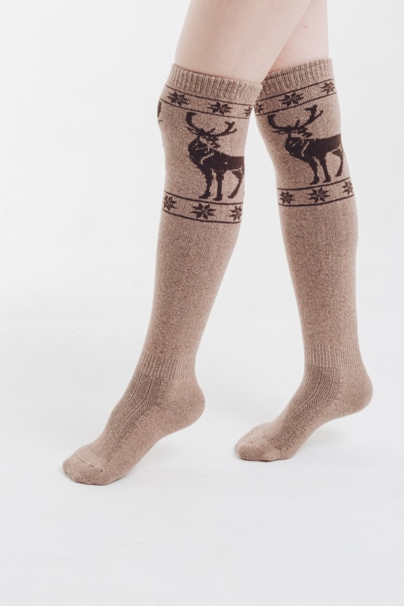 Купить Гольфы с оленями из 70% шерсти яка цвета капучино в Москве Купить Гольфы с оленями из 70% шерсти яка цвета капучино в Москве