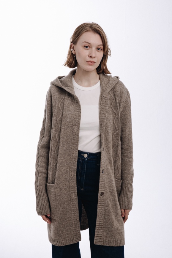 Купить Кардиган серый с капюшоном из 100% шерсти яка в Москве