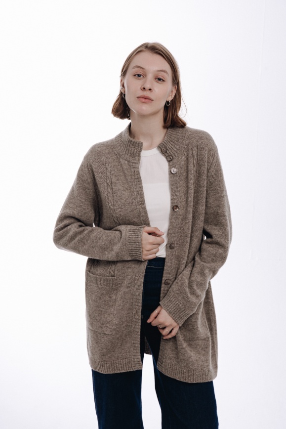 Купить Кардиган с узором из 100% шерсти яка цвета капучино в Москве